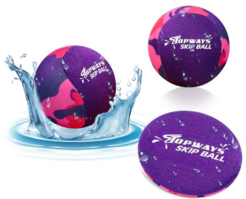 Water Bouncing Ball, Swimming Pool Toys Water-Proof Beach Toys, Water Skipping Ball, Pool Games for Kids & Adults (2PCS skip balls and water discs)