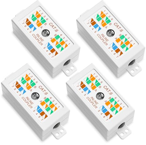 VCELINK Cat6 Junction Box, IDC Punch Down RJ45 Coupler, White, 4 Pack | 1Gbps, Inline Ethernet Extender for Cat6/Cat5e/Cat5 Cable Extension, Repair, Splicing