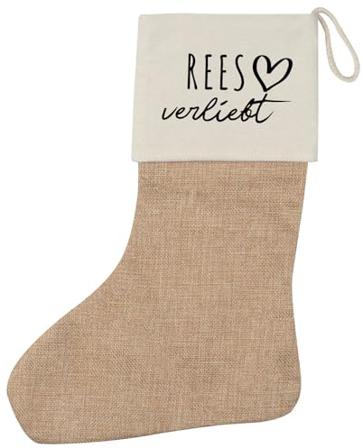 Huuraa Weihnachtsstrumpf Rees verliebt Geschenk Beige Jute Rees Geschenkidee