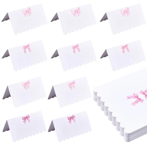 CREATCABIN 80 Pieza de 4 Estilos de Tarjetas de Lugar de Lazo para Mesa Tarjeta de Tienda de Campaña Escribible Coqueta Patrón de Lazo Rosa Etiqueta de Asignación de Asiento En Blanco Etiquetas 5x9cm