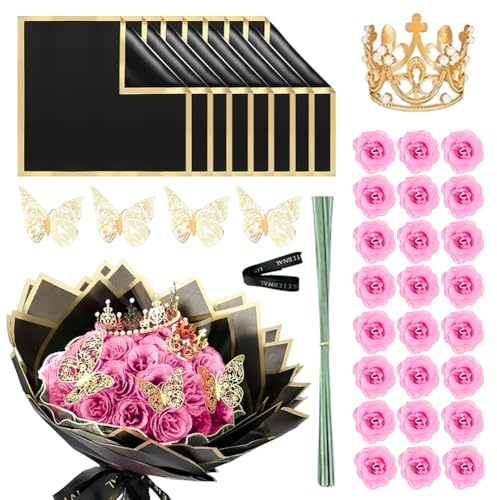 Ranjima Konstgjorda blommor rosor, 24 stycken glitterrosbukett, gör-det-själv konstgjorda rosbuketter, konstgjorda rosblommor, falska rosor, dekoration för gör-det-själv-rum, vardagsrum, trädgård