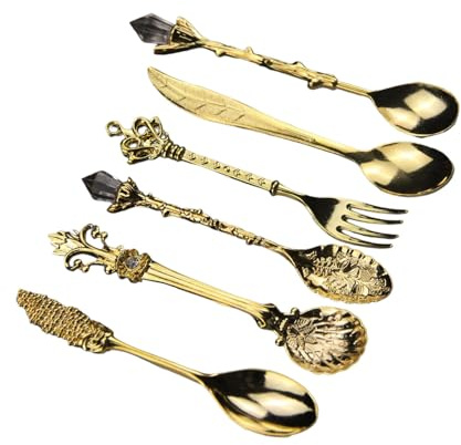 Set di 6 cucchiaini da caffè in zinco, antichi, per tè, cocktail e dessert, lavabili in lavastoviglie, cucchiai da portata vintage