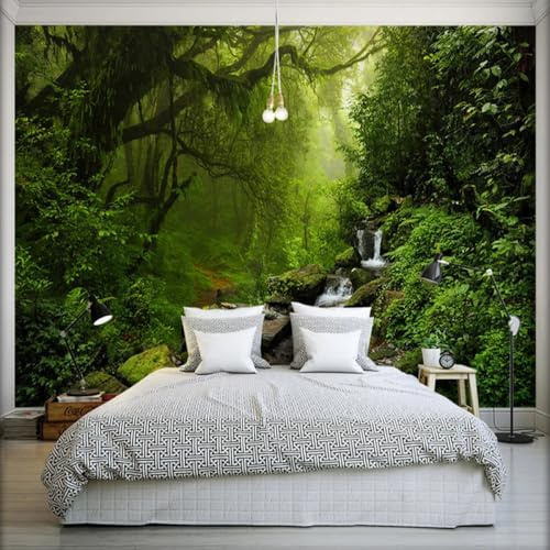 Kitquiver Papier Peint Mural 3D Paysage De Forêt Verte Papier Peint Photo Effet Trompe-L'Œil，Affiche Décorative 430x300cm