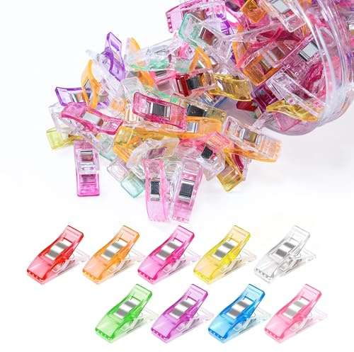 Vonsera Plastic Dressmaking Knitting Sewing Clips Pins Clamps, Colorful, 50Pcs