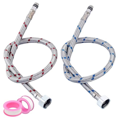 2 Stück Anschlussschlauch Armatur 80 cm Wasserhahn Flexschlauch G3/8 X M10, Mischbatterie Anschlussschlauch Verlängerung mit 2 Rollen Klebeband, Wasserhahn Schlauch Verlängerung für Küchen, Badezimmer