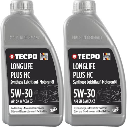 TECPO Motoröl 2 Liter 5W-30 LONGLIFE Plus HC Synthese passend für ACEA C3 / API SN / 504/507 / 229.31/229.51 / LL-04 / C30
