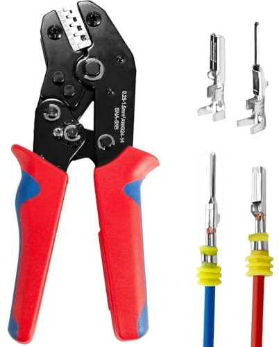 Ratcheting Wire Crimping Tool 24-14 AWG - Electrical Terminal Crimper for Open-Barrel Connectors Compatible with Molex & Deutsch