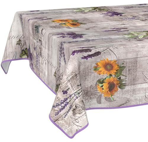 Wachstuchtischdecke Tischdecke abwaschbar Wachstischdecke pflegeleicht wasserabweisend Lotuseffekt Gartentischdecke Provence 100 x 140 cm mit Saum (Eingefasst)