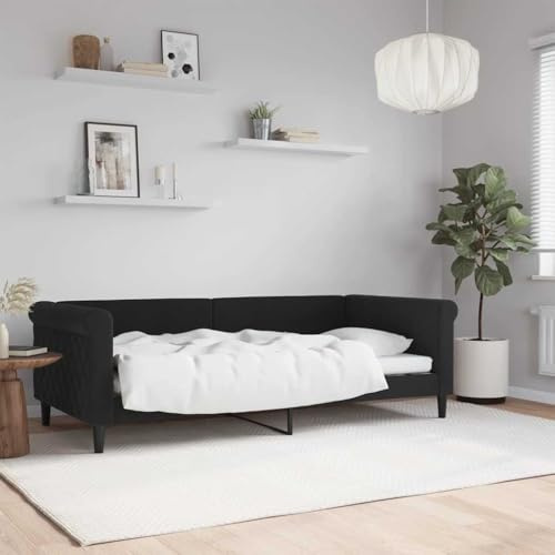 Hoopleep Tagesbett Schwarz 90x190 cm Samt, Modernes Schlafsofa mit robustem Metall- & Massivholzgestell, Vielseitiges 2-in-1-Gästebett für Wohn- & Schlafzimmer, Komfortables Polster