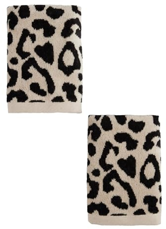 home&you - Handtuch-Set Panther, 2er-Set, 30x50 cm, Frottee aus weicher Baumwolle, Waschtücher für Bad, Gästehandtücher, Duschhandtuch, Badezimmer, Leopard-Muster, 450 g/m² - Beige