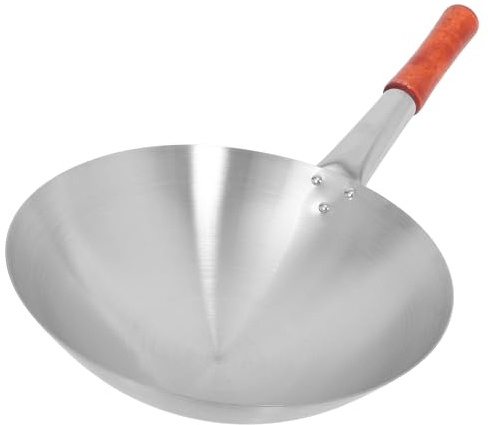 PAMINGONO Padella Wok in Acciaio Inox 30 Cm Manico in Legno Ergonomico, Wok Tradizionale Profondo per Cucina Casalinga, Adatto per Fornelli Elettrici e Friggere Verdure, Carne e Frutti