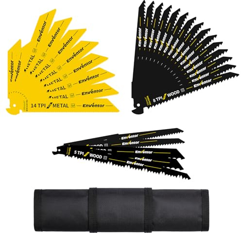 ENVENTOR 32Pcs Reciprocating Saw Blades Set, Bi-Metal & HCS, Wood & Metal Cutting, 4-9.5 Inch, 3-24 TPI, Sawzall Blades Kit with Storage Pouch for Demolition Pruning Plumbing