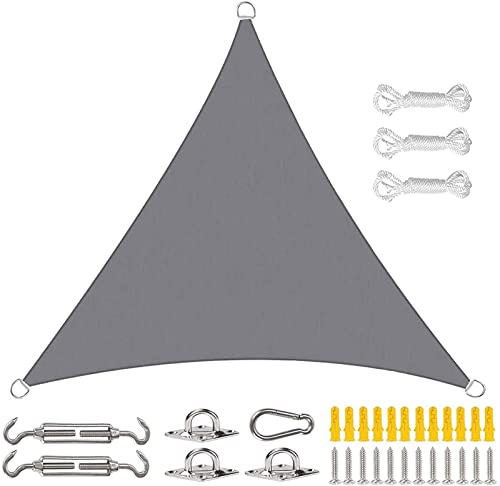 FAFAKO Velo ombreggiante Triangolare, impermeabile e resistente al sole, anti-UV, per terrazza all'aperto nel cortile del giardino (grigio, 4.5x4.5x4.5x4.5m)