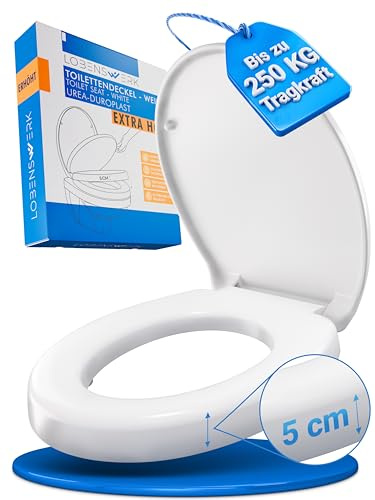 LOBENSWERK Toilettendeckel mit Toilettensitzerhöhung [5 cm] Absolut rutschfest dank Winkelpuffern | WC Sitzerhöhung aus Urea-Duroplast mit 250KG Tragkraft | Toilettenaufsatz für Senioren