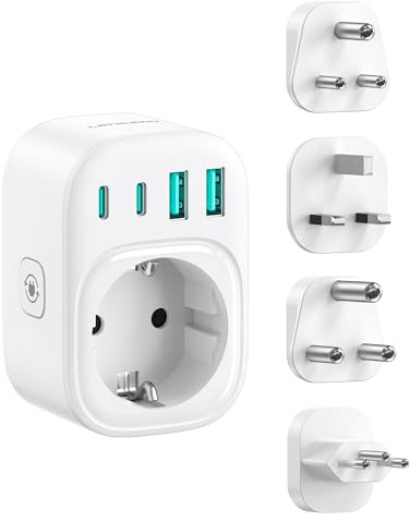 LENCENT Set Spina di Tipo D, G, M, N da Viaggio, Adattatore Presa Brasile, Spina Rimovibile per Regno Unito, Inghilterra, India, Sri Lanka, Sudafrica, Brasile, Malesia, Presa Schuko a UK IN