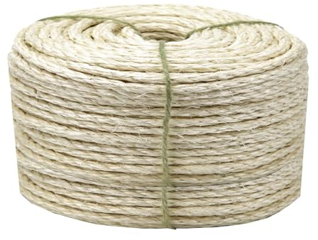 4mm X 164ft White Sisal Rope for Cat Scratching Post Repair and Replacement, Natural Hemp Twine for Furniture Wrap and DIY Cat Climbing Accessories