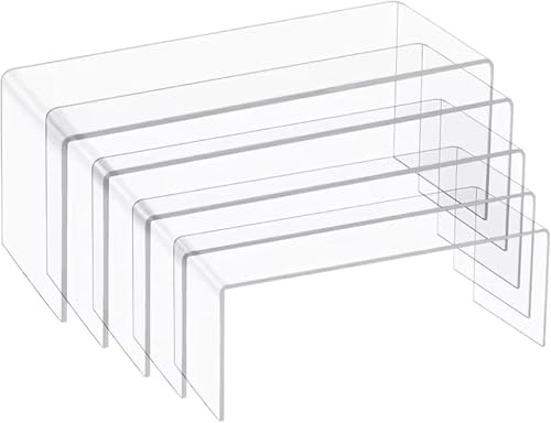 5 Pezzi Espositore Acrilico Trasparente a Gradini, Espositore Profumi Alzate per Allestimenti, Espositore Plexiglass per Cupcake, Cosmetici, Gioielli, Oggetti da Collezione e Decorazioni Artigianali