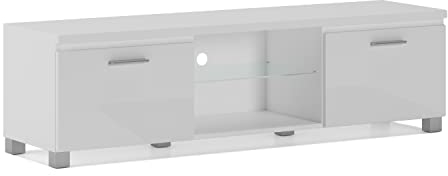 Skraut Home - Modularer TV-Schrank für Wohnzimmer - 42 x 150 x 40 cm - Integriertes LED-Beleuchtungssystem - Geeignet für 32/40/50/55/60/65 Fernseher - Tür mit Griff - Glasregal