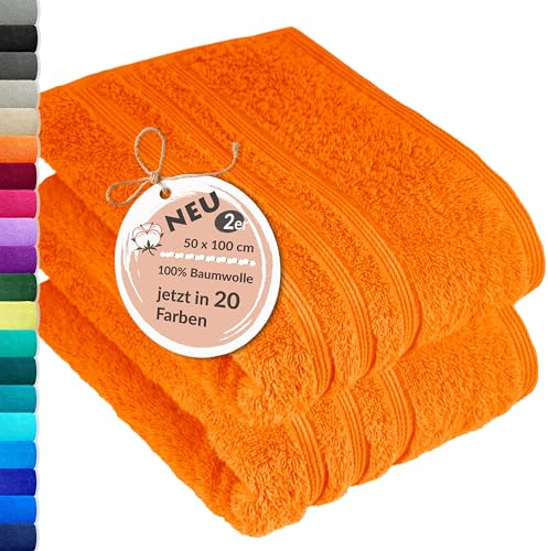 Lashuma Frottee Handtücher Set Orange - Clementinen, London 2X Flauschiges Handtuch 50x100 cm