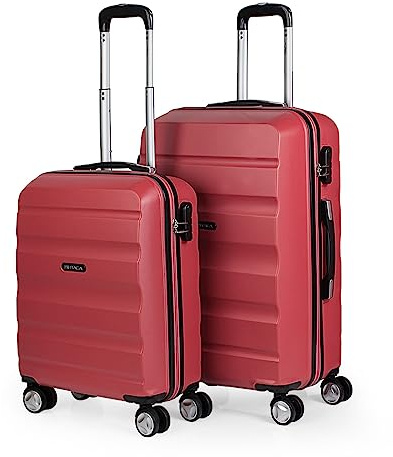 ITACA – 2 hårt skal resväska set 50/60 cm ABS. 4 rullar. Robust och lätt. Hänglås Två storlekar: Cabin och mitten. Studenter T71615, Korallröd, 2 Koffers S/M, Resväska set
