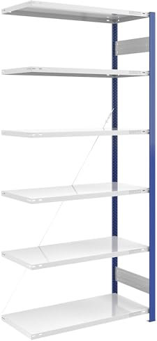 eurokraft | Steckregal | Bauart leicht | einseitig | HxBxT 2500 x 1000 x 600 mm | blau/grau | Anbauregal