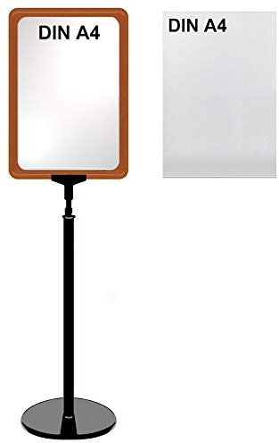 12 Plakatständer DIN A4 Rahmen rot mit U-Tasche, Ständer Kunststoff schwarz, Teleskopständer mit rundem Fuß, Kundenstopper höhenverstellbar bis 68 cm, Aufsteller