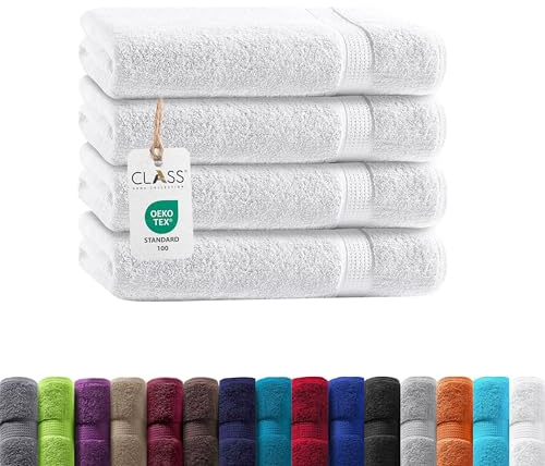 Class Home Collection Frottee Handtücher 50x100 cm – 4er Set Handtuch – Besonders weiche & saugfähige Handtücher aus 100% Baumwolle mit Aufhänger – Weiß
