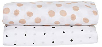 2er Set Swaddle & Burp Blanket Puckdecke Spuckdecke Einschlagtücher aus Baumwoll Musselin 100x120 cm, 100% naturreine Baumwolle - Öko-Tex Standard 100, Kleckse apricot