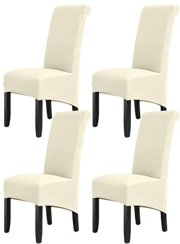 LANSHENG Samt Stuhlhussen 4er Set, Abnehmbare Waschbar Stuhlbezug XL, Beige | Stretch Stuhlhussen für Esszimmer Küche Restaurant
