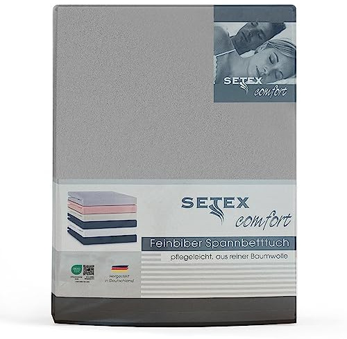 Setex - Feinbiber Bettlaken mit Gummizug kuschelig weich - Biber Spannbettlaken aus 100% Baumwolle mit rundum Spanngummi - Bettwäsche ganzjährig - Betttuch 140x200 cm Silber
