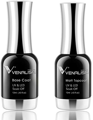 VENALISA Gel Nail Polish 12ml Base Coat and Matte Top Coat 2pcs Set Soak Off LED Nail Lamp Matte Gel Polish Effect and Long Lasting Gift Set for Women Kit
