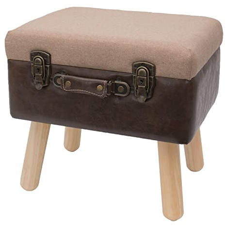 HMF - Sgabello vintage con vano portaoggetti in legno, 40 x 32 x 39 cm, colore: marrone, classico