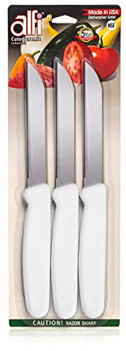 Alfi All-Purpose Knives Aerospace Precision Pointed Tip - Home And Kitchen Supplies - Serrated Steak Knives Set | Made in USA (Classic White)