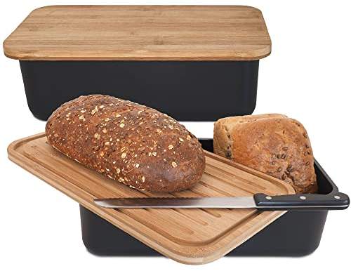 Gadgy Cestino per Pane in Bambù | Scatola per Pane Fresco con Coperchio in Bambù Solido | Tagliere Inclusivo | Senza BPA | Contenitore Ermetico per Conservazione | 36 x 19,5 x 11,5 cm
