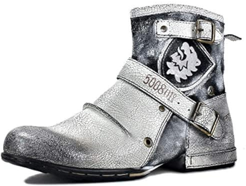 Herr Stövlar Chukka Motorcykel Mode Känga Läder Vandring Combat Ankel Boots för Män Dragkedja OS-5008-1-F-White-13