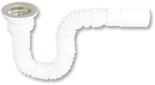 Fontastock FSKFSI005 1-1/2 x 40mm Length 300mm to 800mm Extendable Plastic Hinged Siphon with Sink Grate and Stopper
