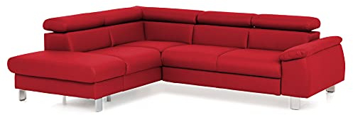 Mivano Ecksofa Micky mit Ottomane / L-Form-Sofa mit Schlaffunktion, Stauraum und Kopfteilverstellung / 249 x 72 x 207 / Kunstleder, Rot