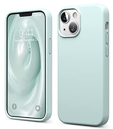 elago Silicona Líquida Funda Compatible con iPhone 13 Mini Case (5.4), Silicona Premium, Protección Completa - Prueba de Golpes, Anti-Arañazos Revestimiento de Microfibra Suave (Menta)