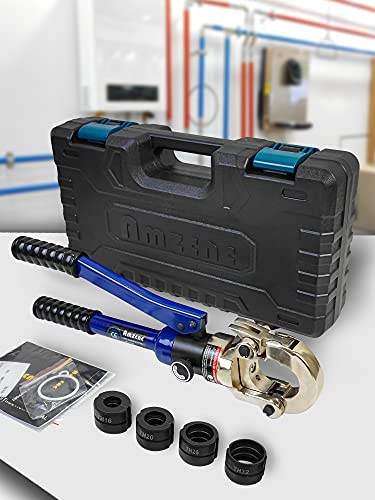 AMZCNC Crimpatrice professionale, profilo a TH, set da 16-20-26-32 mm, per tubi compositi, con raccordi del profilo a TH, con inserti a ganasce TH16, TH20, TH26, TH32