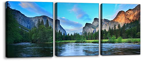 Pacimo Mountain Canvas Wall Art Panorama of Yosemite Valley Pictures Painting National Park Modern Artwork Lake Nature Landscape Framed Wall Art for Living Room Bedroom Office Wall Decor - 12x16x3