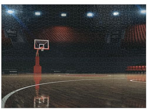 ABAKUHAUS Basketball Puzzle, Leeren Basketball Court, Heirloom-Qualität lustige Aktivität für die Familie langlebiger Karton, 1000 Stücke, Braun Schwarz und Rot