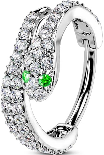 OUFER Piercing Helix Conch Hoop Ring Serpente Cartilagine Orecchini Argento 16G Trago Daith Rook Snug Anello Hinged Acciaio Chirurgico Septum Clicker Nostril Naso Labbro Labret 8 mm Gioielli