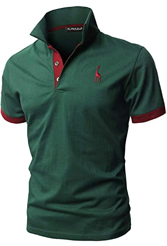 KUNJLELP Pikétröja herr kortärmad sommar giraffbroderi T-shirt M-3XL T-shirt skjorta arbetskläder, A-grön, XL