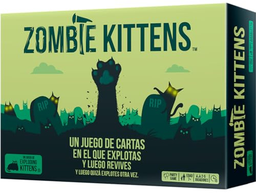 Asmodee Zombie Kittens, Juego de Cartas con Mecánica de Resurrección | Compatible con Exploding Kittens, A Partir de 7 Años, 2-5 Jugadores, 15 Minutos, Español