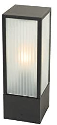 Qazqa - Modern Stehende Außenleuchte I Sockelleuchte schwarz mit geripptem Glas 40 cm IP44 - Charlois I Außenbeleuchtung - Aluminium Länglich - LED geeignet E27