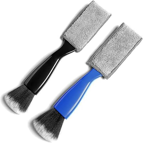 Youery 2 Pack Car Detailing Brushes, Dual-Head Microfibre & Soft Nylon Brush for Air Vents, Dashboard & Interior Dust – Detachable Cleaning Head, Comfort Grip, for Cars, SUVs & Home Use (Black & Blue)