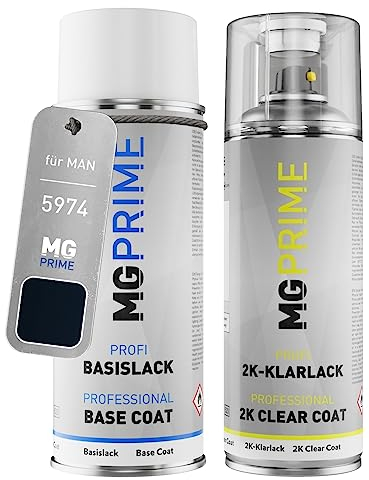 MG PRIME Autolack 2K Spraydosen Set für MAN 5974 Dunkelblau Metallic Basislack 2 Komponenten Klarlack Sprühdose