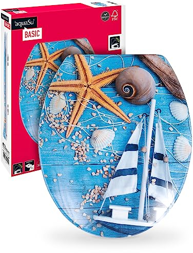 aquaSu® Basic, WC-Sitz mit Motiv, Duroplast Toilettendeckel mit Absenkautomatik, Belastbar bis 200 kg, Standard O-Form, Take-Off, 409209