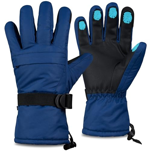 CityComfort Guantes de Esquí para Hombre, Guantes Térmicos Impermeables Táctiles, Guante Invierno Forrado Cálido Esquí Snowboard Nieve Frio L/XL (Azul)