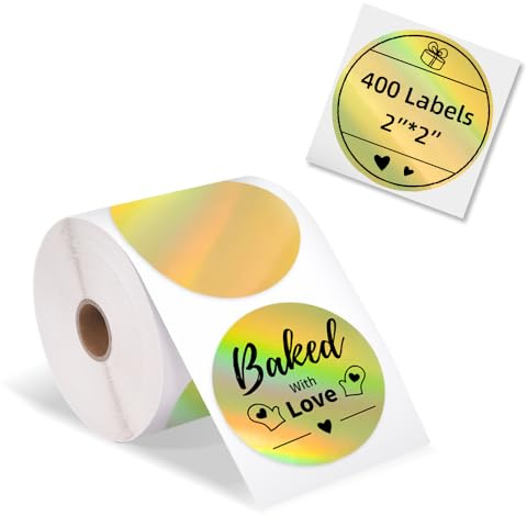 Phomemo 50x50 mm Thermo-Etiketten Holographic selbstklebendes rundes direktes für 241BT D520BT 246S 249BT Dankeskarte, Logo, Name, Preis, Adresse, QR-Code, 400 Etiketten